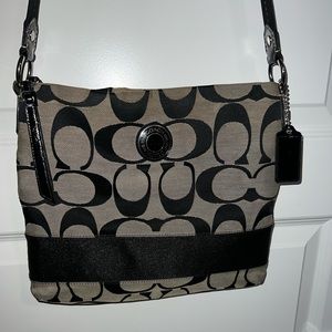 Coach Bags | Coach Signature Stripe Crossbody Shoulder Bag | Black & Gray